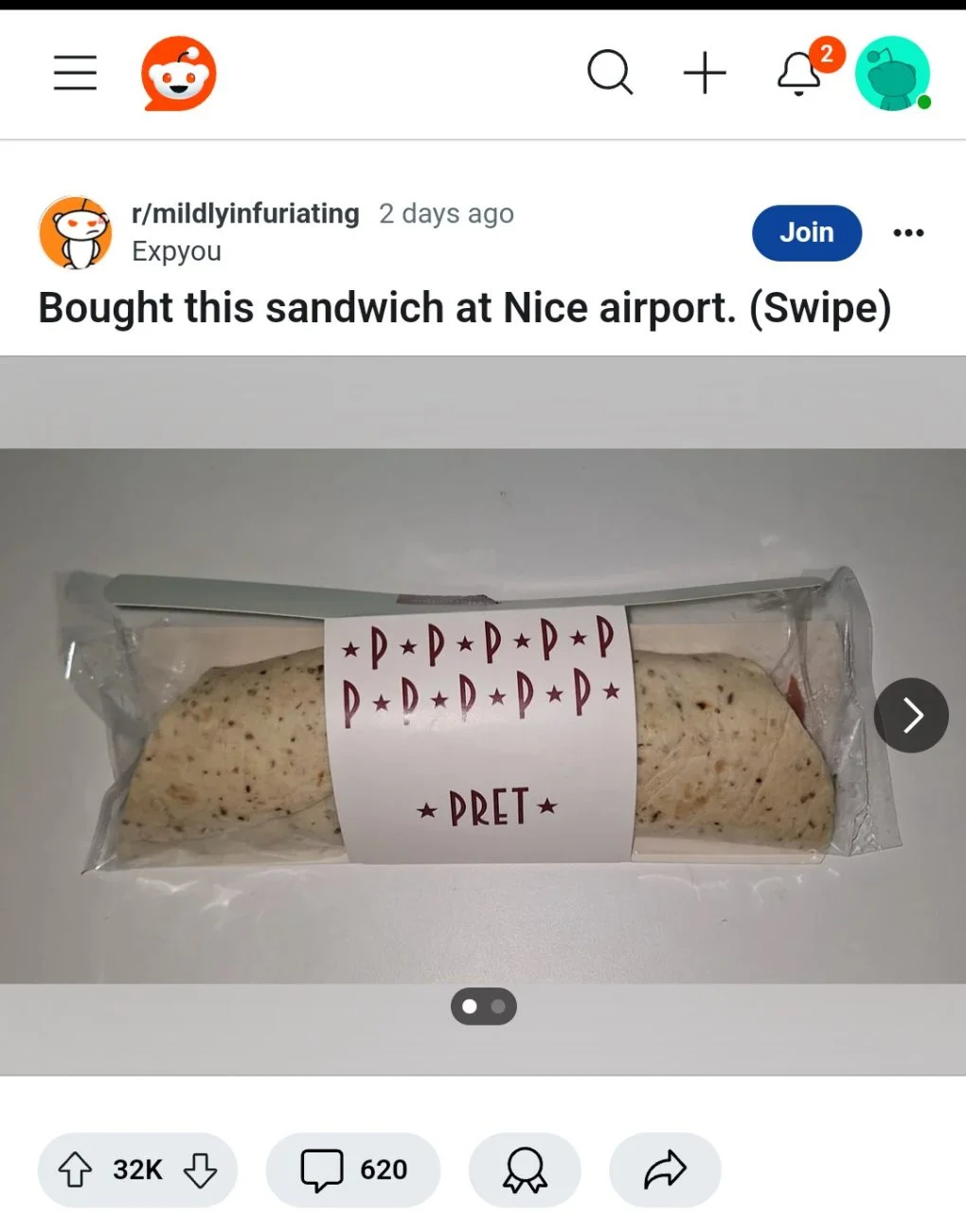La piadina comprata in aeroporto "all'apparenza"